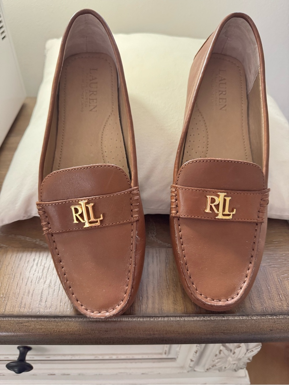 Lauren Ralph Lauren Tan Leather RLL Logo Loafers - Women